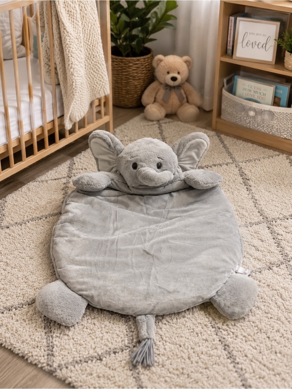 Bearington Baby Lil’ Spout Elephant Tummy Time Plush Play Mat | Nursery Decor